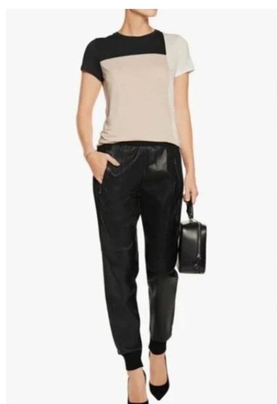 Vince Women's Jogger Pants 100% Lamb Leather Wool Blend MEDIUM Luxury Designer